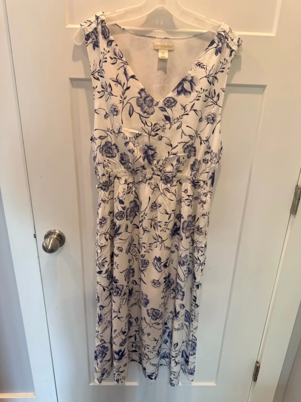 Cynthia Rowley Floral Dress Size 12 Blue White Sleeveless Fit & Flare Midi